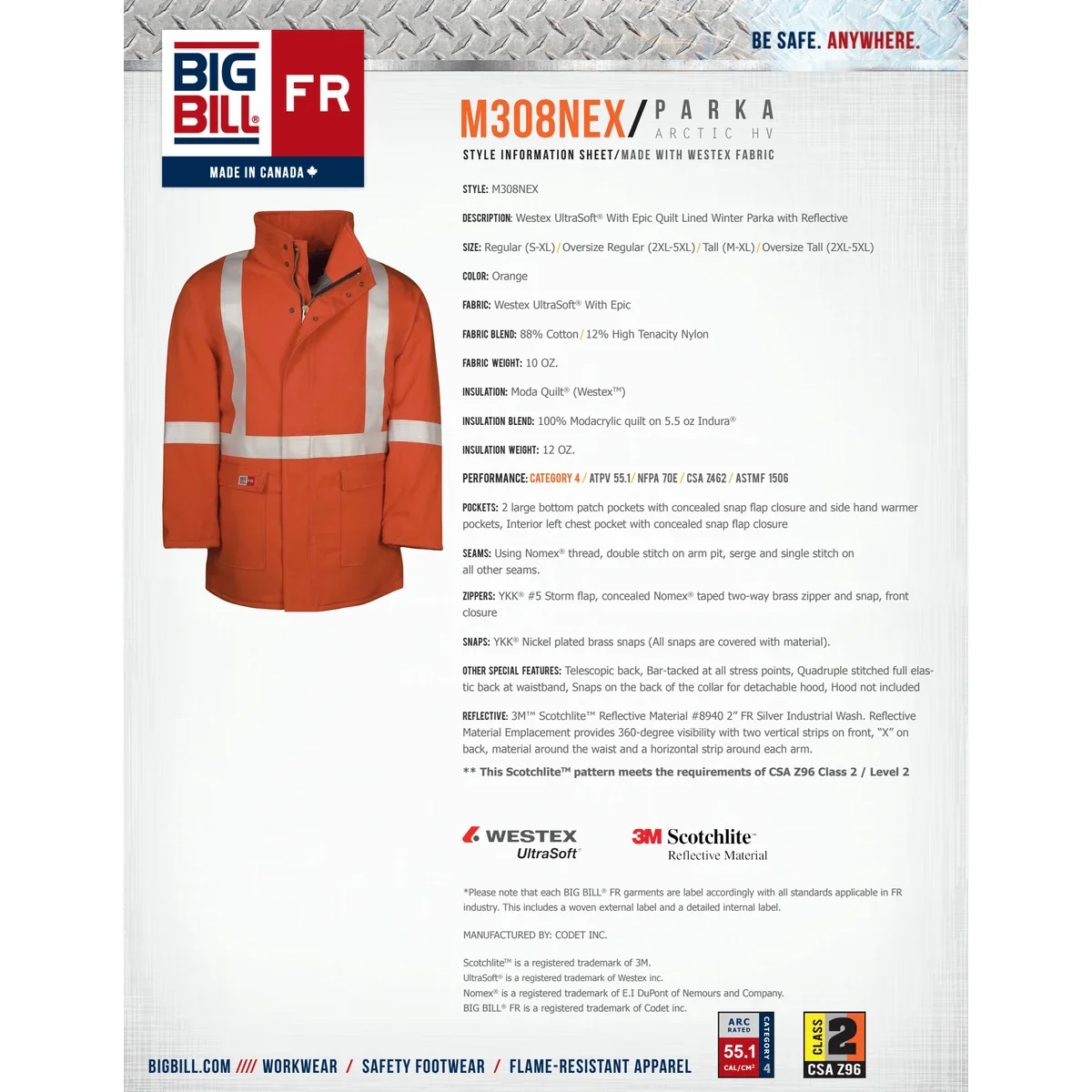 Big Bill High Visibility Flame Resistant Artic Parka -M308NEX - Image 2