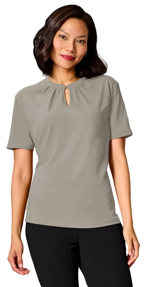 Blue Generation Ladies’ Matte Jersey Keyhole Neckline Short Sleeve Blouse-BG6012 - Image 3