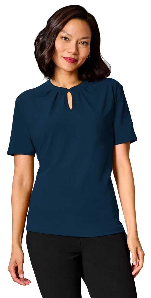 Blue Generation Ladies’ Matte Jersey Keyhole Neckline Short Sleeve Blouse-BG6012 - Image 4