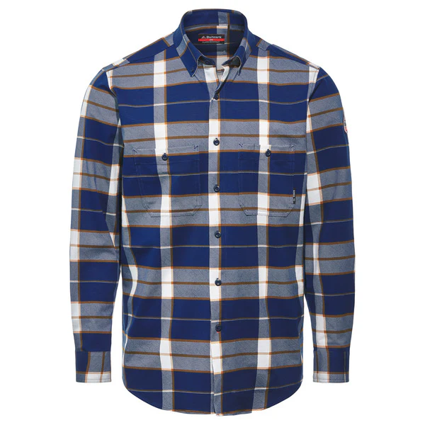 Bulwark Men's Flex Knit Button Down Shirt  - STG2 - Color : Charcoal Plaid - Navy Check-Blue Plaid - Image 2
