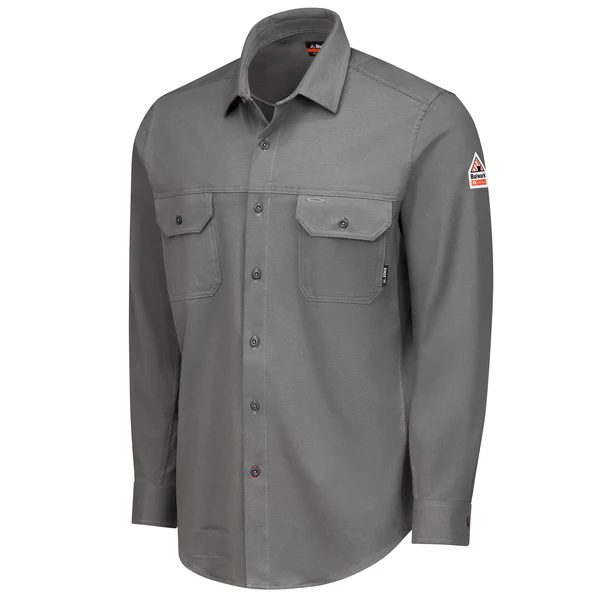 Bulwark Men's FR Flex Knit Button Down Shirt  - STG4 (CH-Charcoal )(KH-Khaki) (LB-Light Blue) (NV-Navy) - Image 3